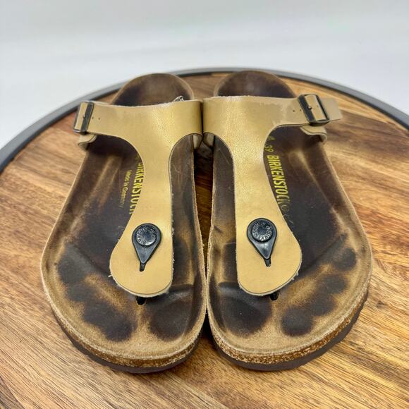 Birkentstock Gizeh Gold Birko Flor Thong Sandal Shoe Toe Post Women's Size 8 - Picture 2 of 8